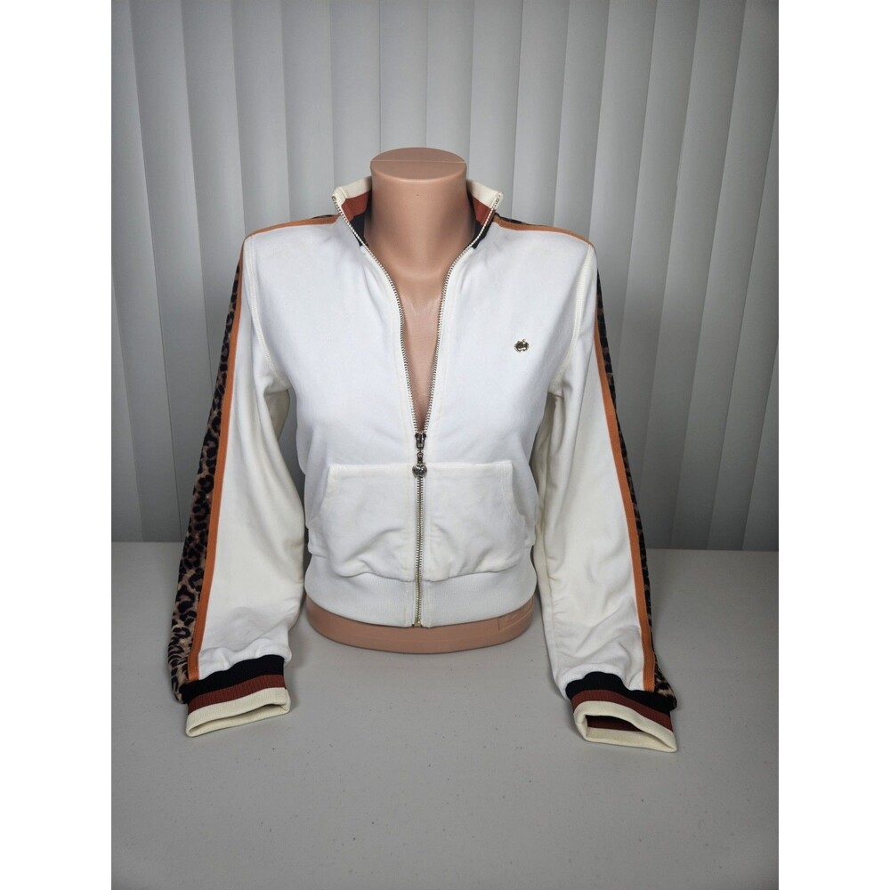 Apple Bottoms x Latto Velour Track Jacket Ivory White Cheetah Print Size M Y2K